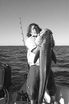Luke McLennan from orange NSW with his first ever large fish a 25kg cobia.